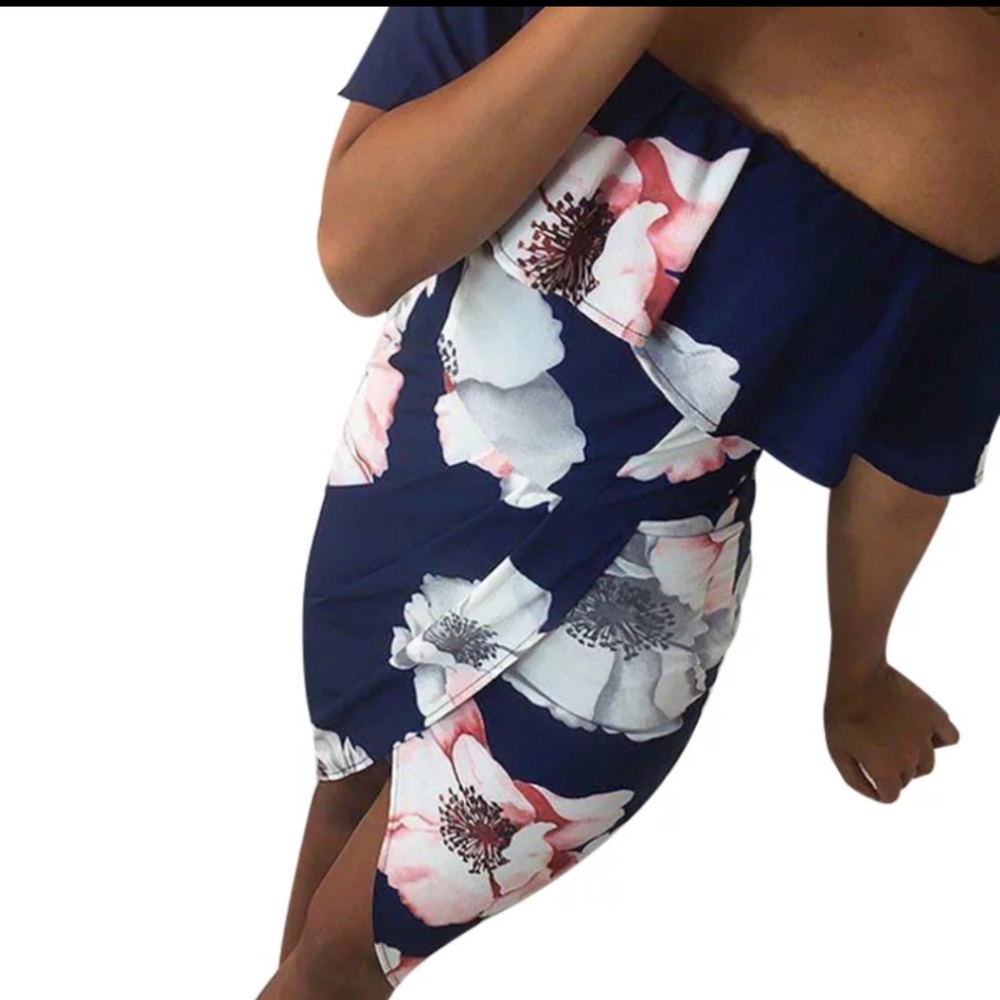 "April's Flowers" Off-Shoulder Flounce Dress